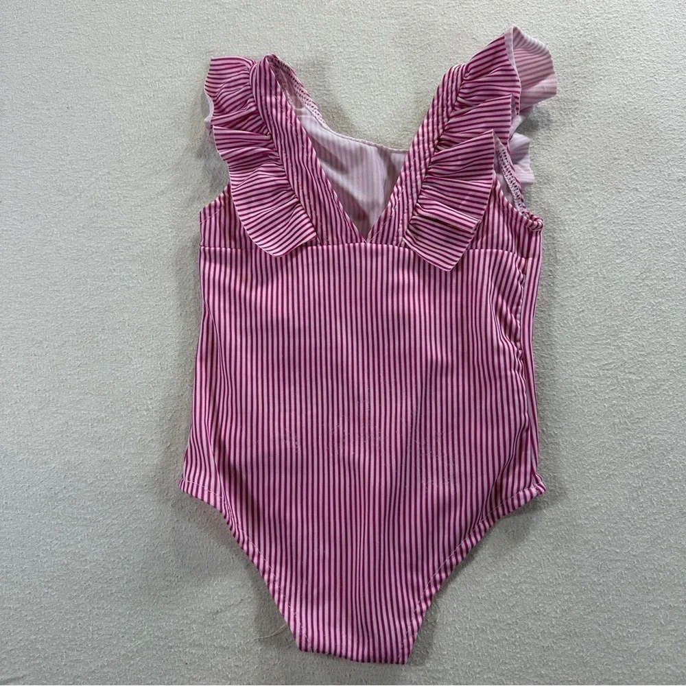 Pink Striped Ruffle Swimsuit Sz 2T (90)